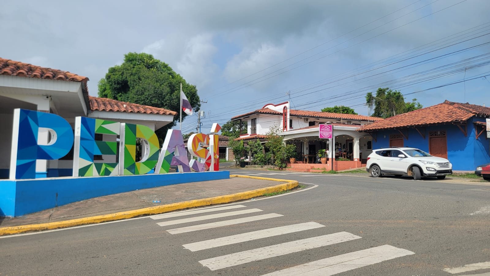 Pedasí's colourful letters at the entrance to the village